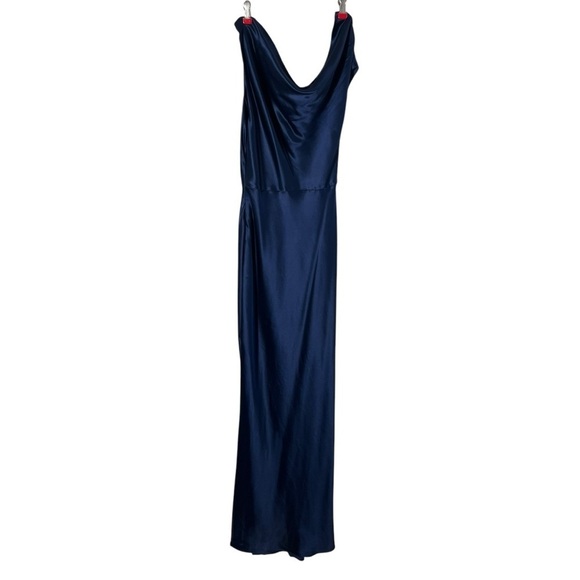 NICHOLAS Eartha Draped Dark Ink Navy Satin Gown - Picture 4 of 11